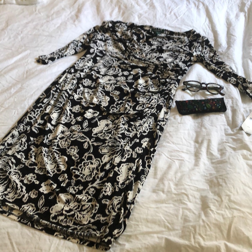 Ralph Lauren SZ14 b & w dress with reading glasses